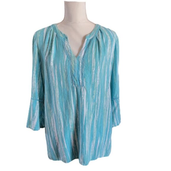 Gloria Vanderbilt Loose-Fitting Long-Sleeved Boho Turquoise Tunic in Size M - Picture 1 of 4